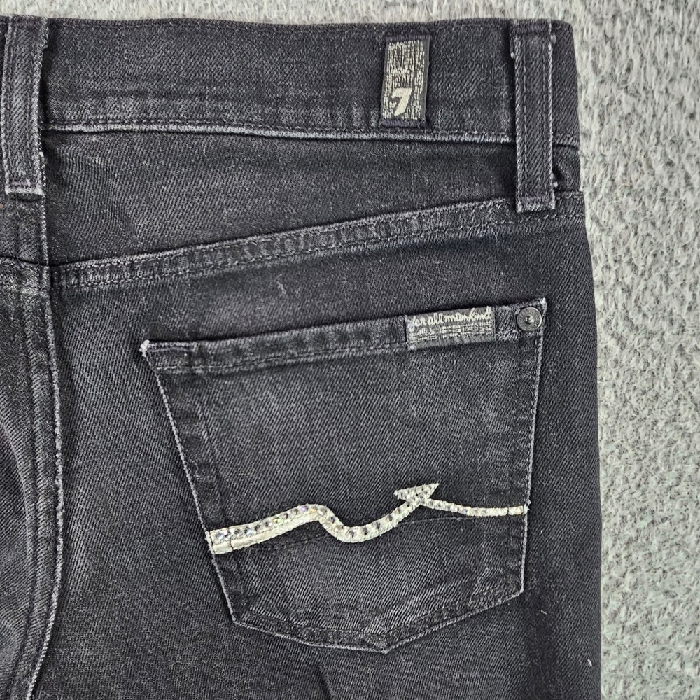7‎ For All Mankind Roxanne Slim Jeans Black Crystal Squiggle Womens Size 27